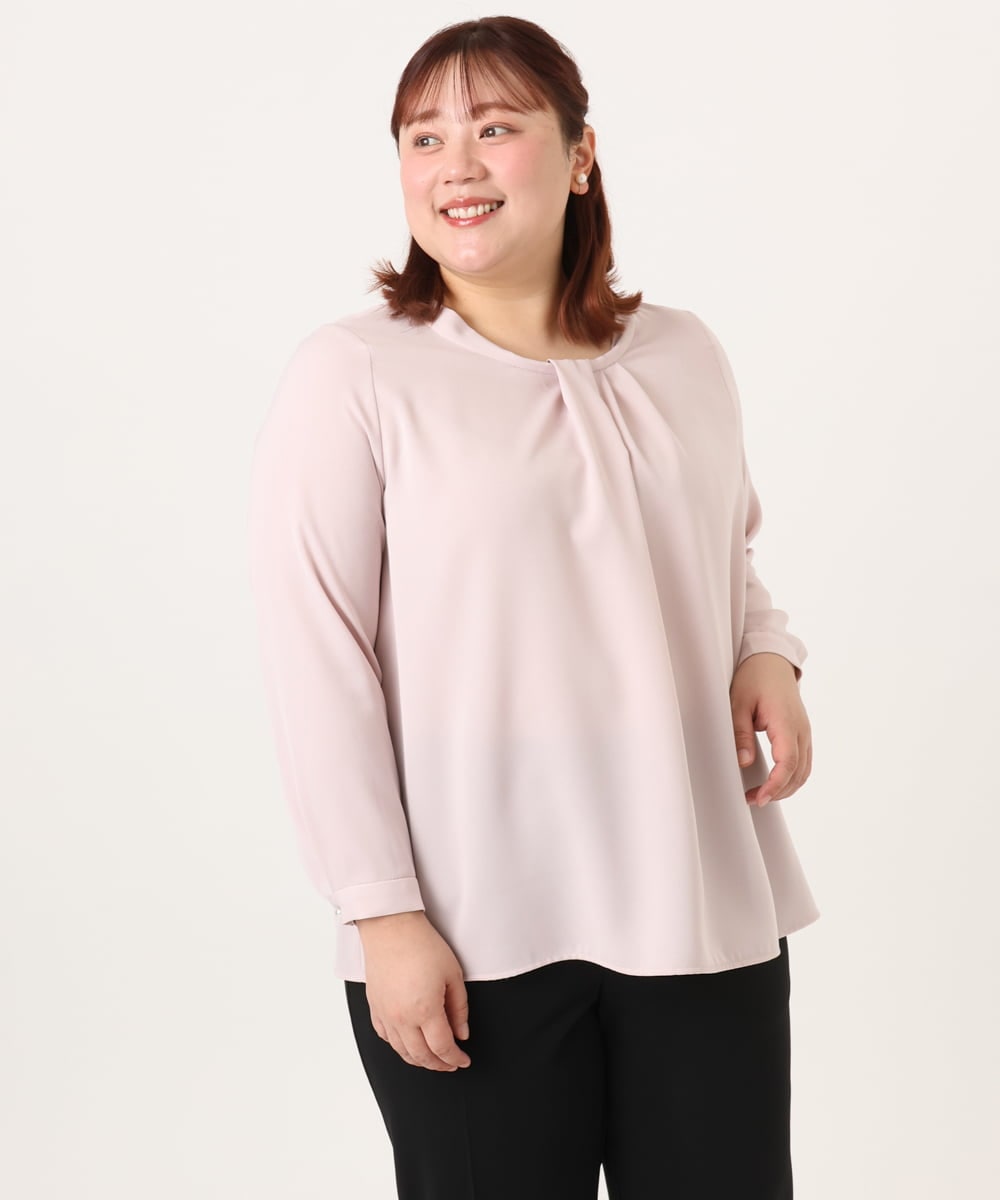 OLBDD04089 eur3(エウルキューブ) 【大きいサイズ/11号サイズあり】ジョーゼットタックブラウス ライトピンク(01)