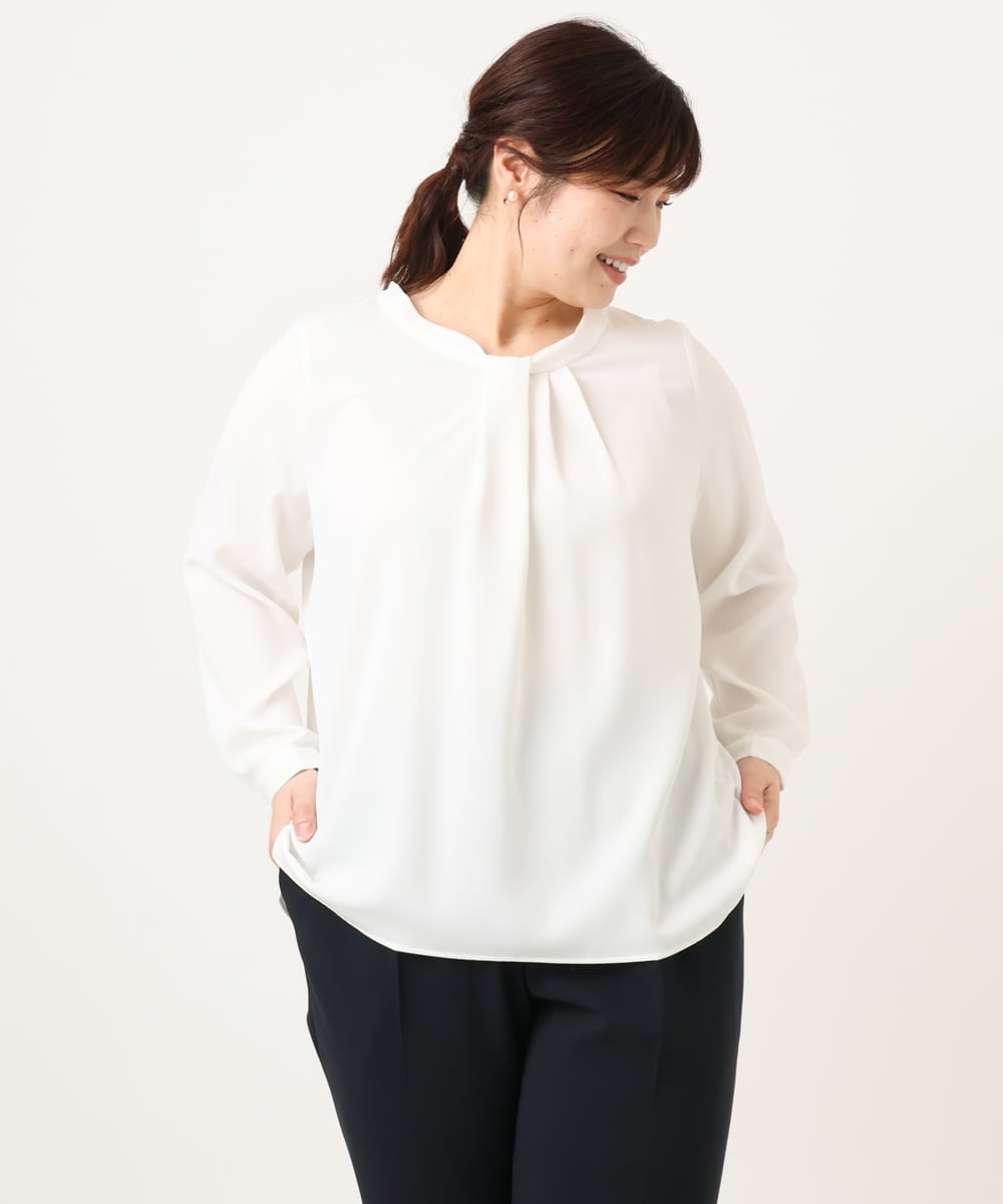 OLBDD04089 eur3(エウルキューブ) 【大きいサイズ/11号サイズあり】ジョーゼットタックブラウス ホワイト(90)