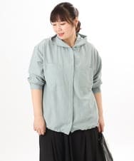 OLBDD07099 eur3(エウルキューブ) 【大きいサイズ】フーディ―ブラウス ライトグリーン