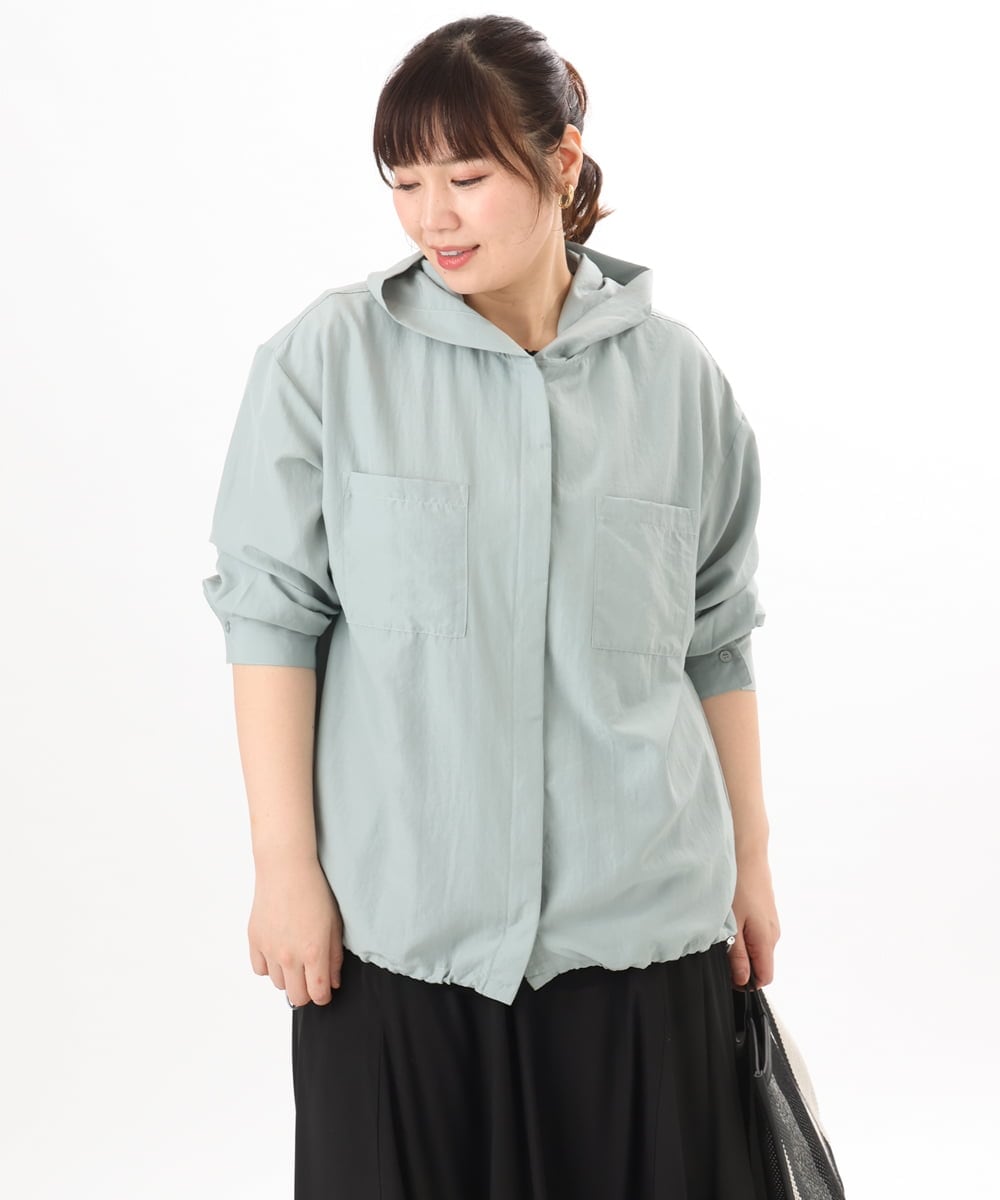 OLBDD07099 eur3(エウルキューブ) 【大きいサイズ】フーディ―ブラウス ライトグリーン