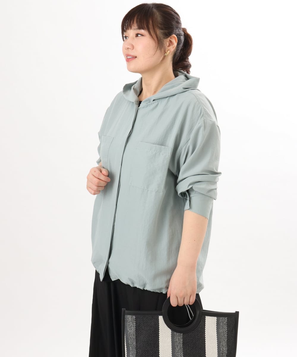 OLBDD07099 eur3(エウルキューブ) 【大きいサイズ】フーディ―ブラウス ライトグリーン
