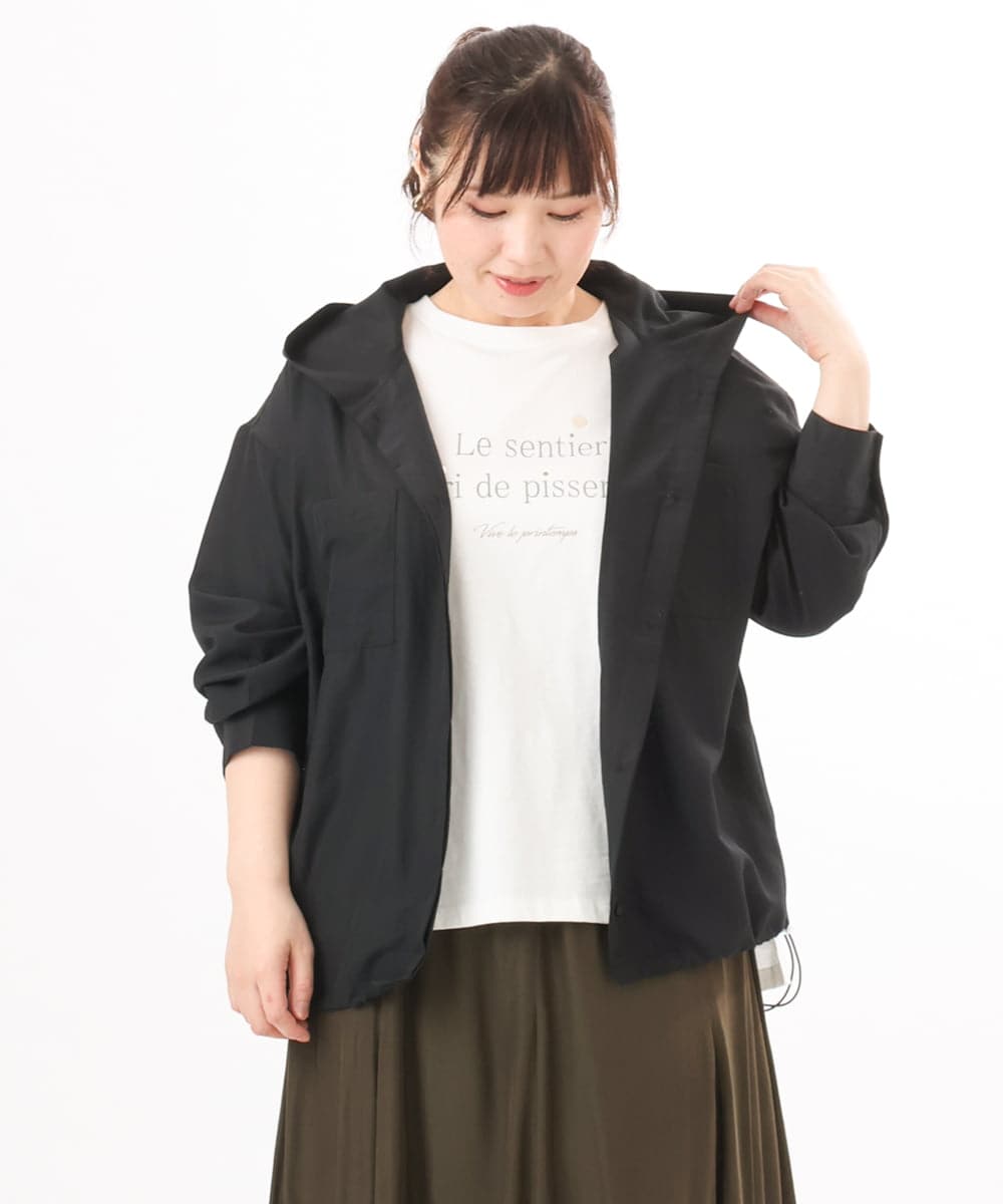 OLBDD07099 eur3(エウルキューブ) 【大きいサイズ】フーディ―ブラウス ブラック