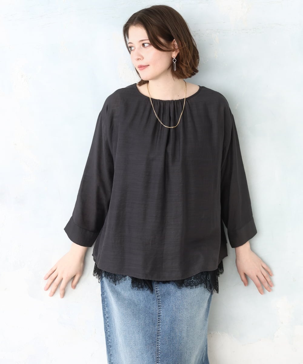 OLBDD11099 eur3(エウルキューブ) 【大きいサイズ】ドロップショルダーブラウス ダークグレー(93)