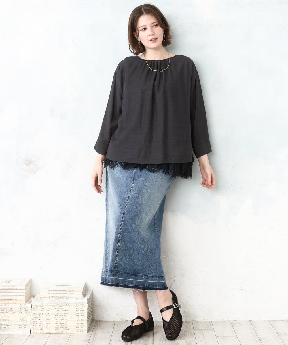 OLBDD11099 eur3(エウルキューブ) 【大きいサイズ】ドロップショルダーブラウス ダークグレー(93)