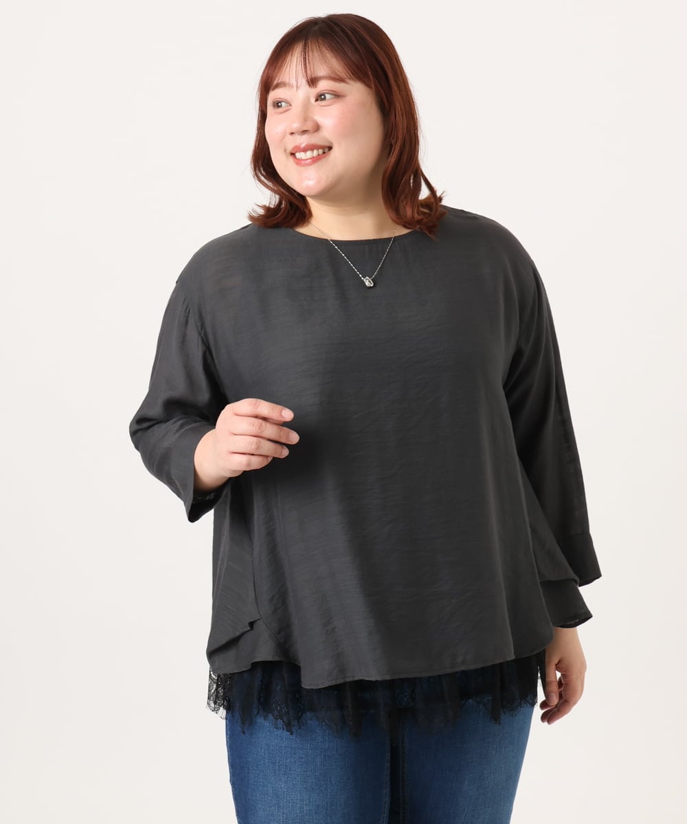 OLBDD11099 eur3(エウルキューブ) 【大きいサイズ】ドロップショルダーブラウス ダークグレー(93)