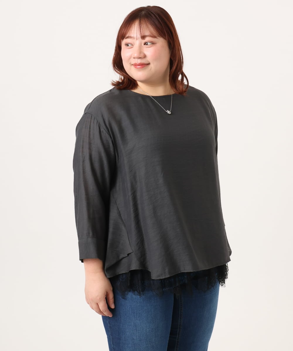 OLBDD11099 eur3(エウルキューブ) 【大きいサイズ】ドロップショルダーブラウス ダークグレー(93)