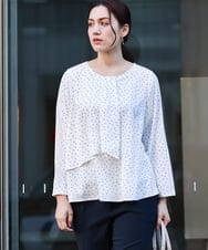 OLBDV05079 eur3(エウルキューブ) 【大きいサイズ/11号サイズあり】ボウタイ風スクエアドットブラウス ホワイト(90)