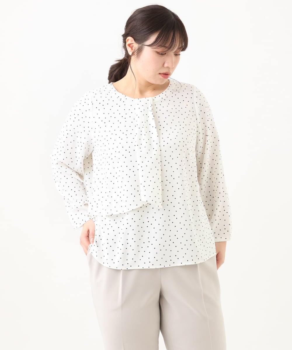 OLBDV05079 eur3(エウルキューブ) 【大きいサイズ/11号サイズあり】ボウタイ風スクエアドットブラウス ホワイト(90)