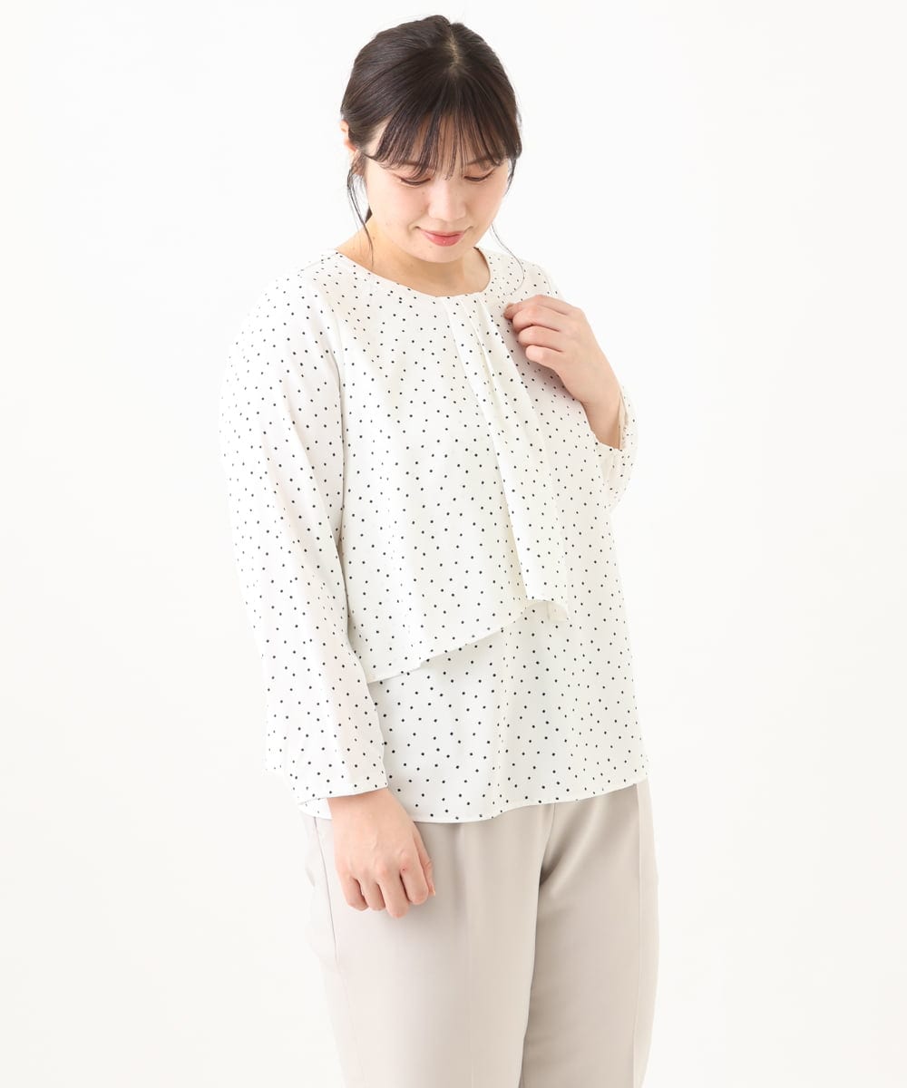 OLBDV05079 eur3(エウルキューブ) 【大きいサイズ/11号サイズあり】ボウタイ風スクエアドットブラウス ホワイト(90)