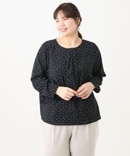 OLBDV05079 eur3(エウルキューブ) 【大きいサイズ/11号サイズあり】ボウタイ風スクエアドットブラウス ブラック(94)