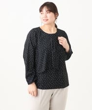 OLBDV05079 eur3(エウルキューブ) 【大きいサイズ/11号サイズあり】ボウタイ風スクエアドットブラウス ブラック(94)