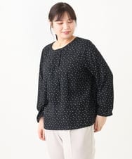 OLBDV05079 eur3(エウルキューブ) 【大きいサイズ/11号サイズあり】ボウタイ風スクエアドットブラウス ブラック(94)