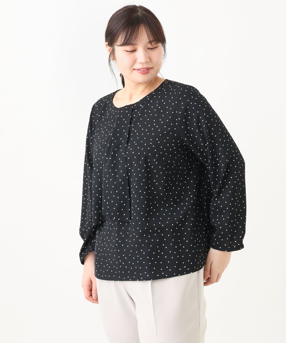 OLBDV05079 eur3(エウルキューブ) 【大きいサイズ/11号サイズあり】ボウタイ風スクエアドットブラウス ブラック(94)