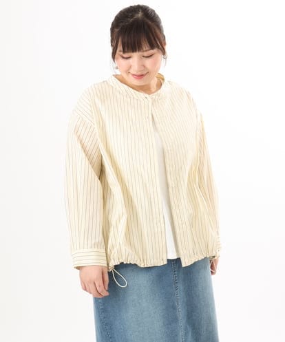 OLBED15089  【大きいサイズ】バンドカラーストライプシャツ