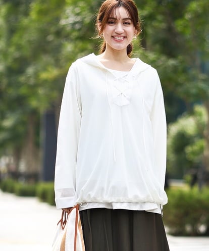 OLBED16119 eur3 【大きいサイズ】レースアップメッシュフーディ