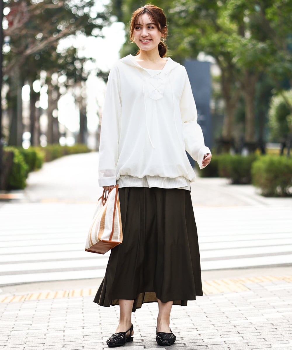 OLBED16119 eur3(エウルキューブ) 【大きいサイズ】レースアップメッシュフーディ アイボリー