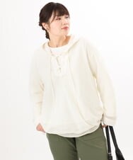 OLBED16119 eur3(エウルキューブ) 【大きいサイズ】レースアップメッシュフーディ アイボリー