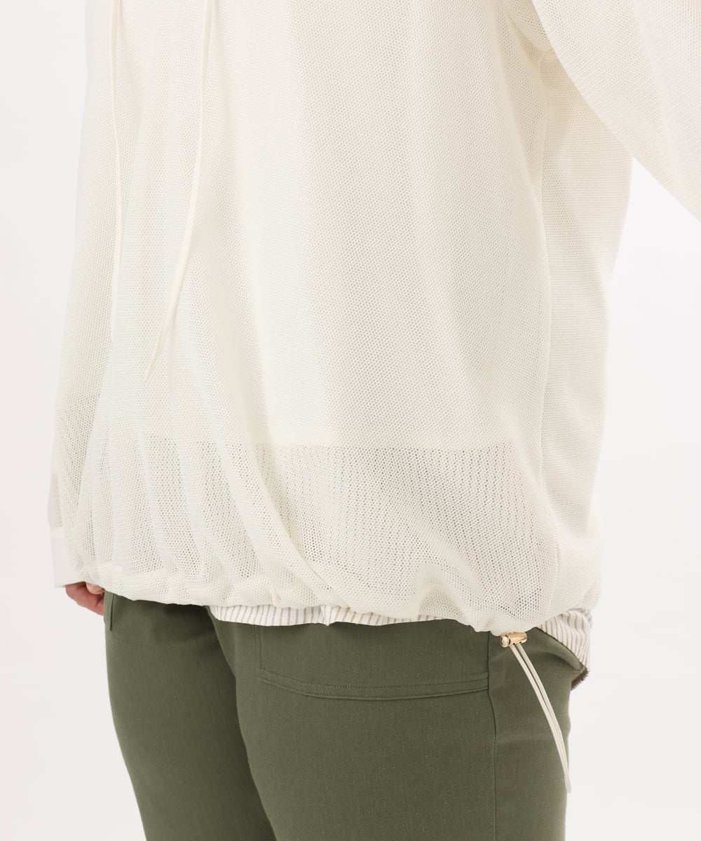 OLBED16119 eur3(エウルキューブ) 【大きいサイズ】レースアップメッシュフーディ アイボリー