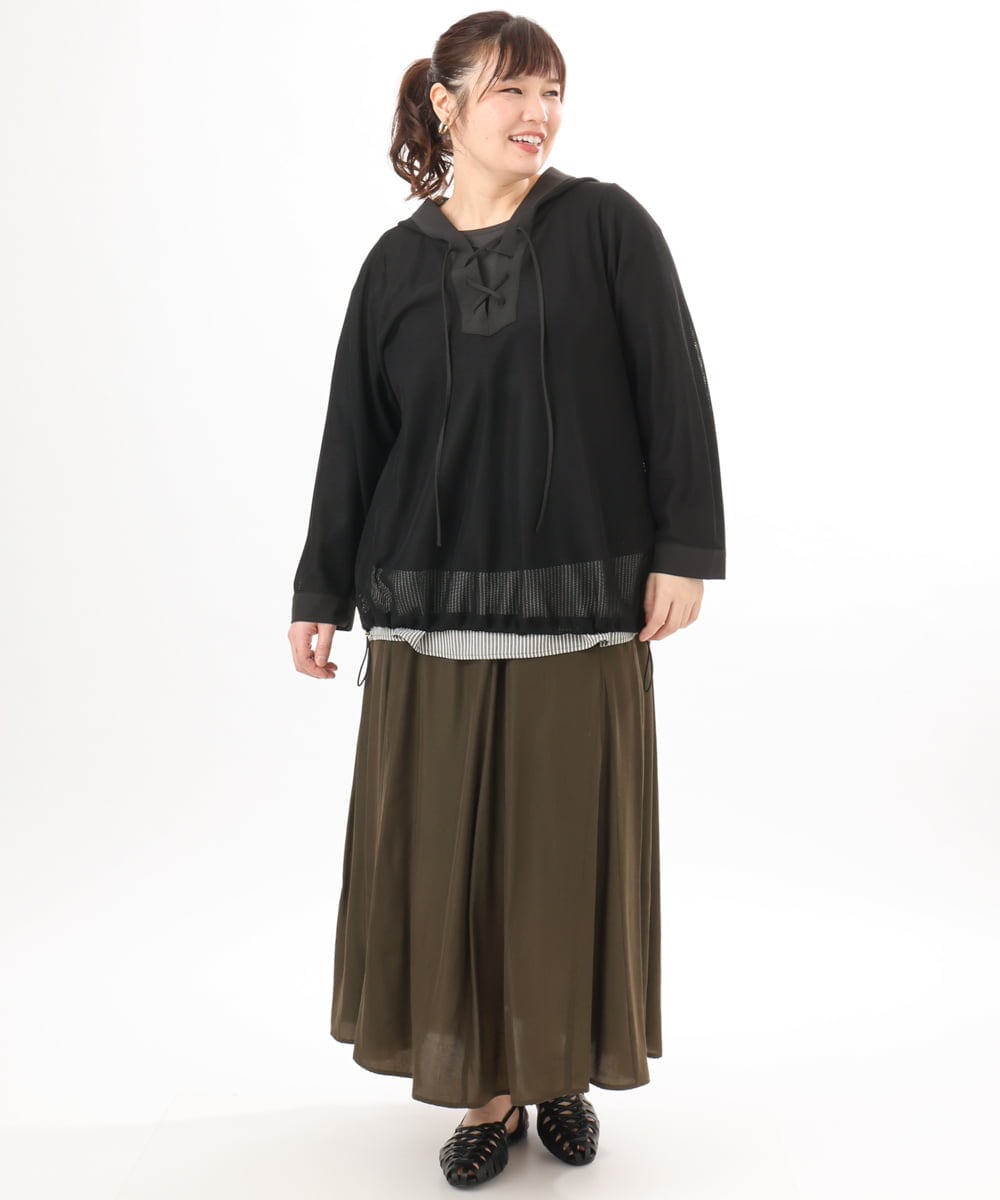OLBED16119 eur3(エウルキューブ) 【大きいサイズ】レースアップメッシュフーディ ブラック