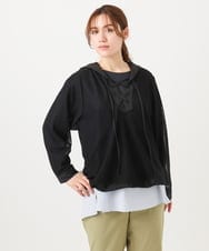 OLBED16119 eur3(エウルキューブ) 【大きいサイズ】レースアップメッシュフーディ ブラック
