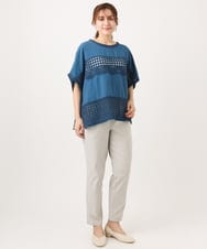 OLBED29119 eur3(エウルキューブ) 【大きいサイズ】かぎ針切り替えブラウス ブルー
