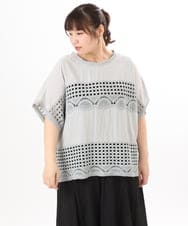 OLBED29119 eur3(エウルキューブ) 【大きいサイズ】かぎ針切り替えブラウス ライトグレー