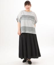 OLBED29119 eur3(エウルキューブ) 【大きいサイズ】かぎ針切り替えブラウス ライトグレー