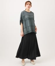OLBED29119 eur3(エウルキューブ) 【大きいサイズ】かぎ針切り替えブラウス ダークグレー