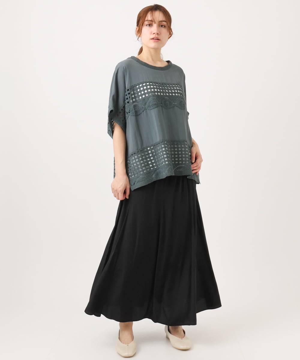 OLBED29119 eur3(エウルキューブ) 【大きいサイズ】かぎ針切り替えブラウス ダークグレー