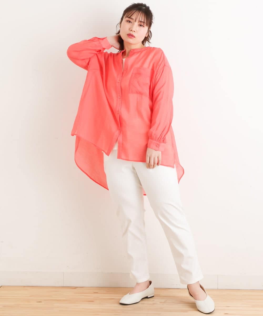 OLBES09080 eur3(エウルキューブ) 【大きいサイズ】バンドカラーシアーシャツ ピンク(03)