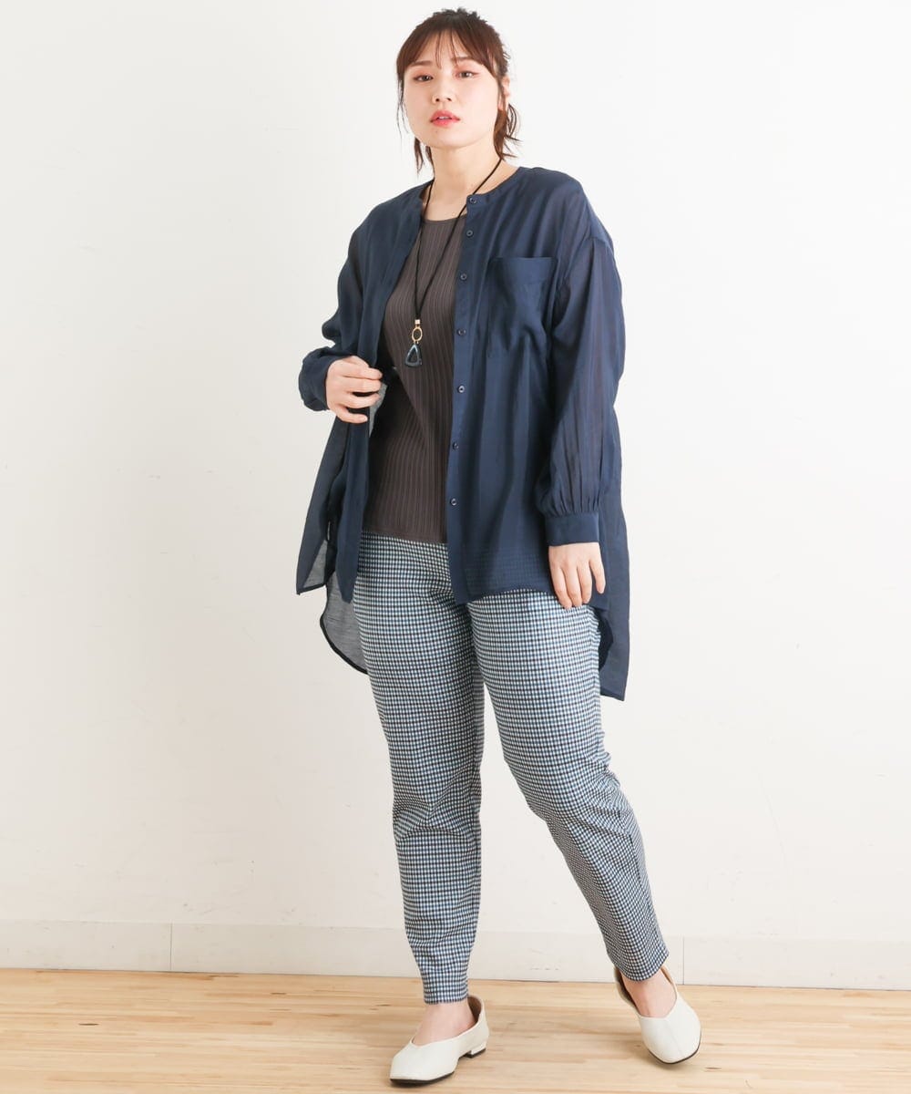 OLBES09080 eur3(エウルキューブ) 【大きいサイズ】バンドカラーシアーシャツ ネイビー(57)
