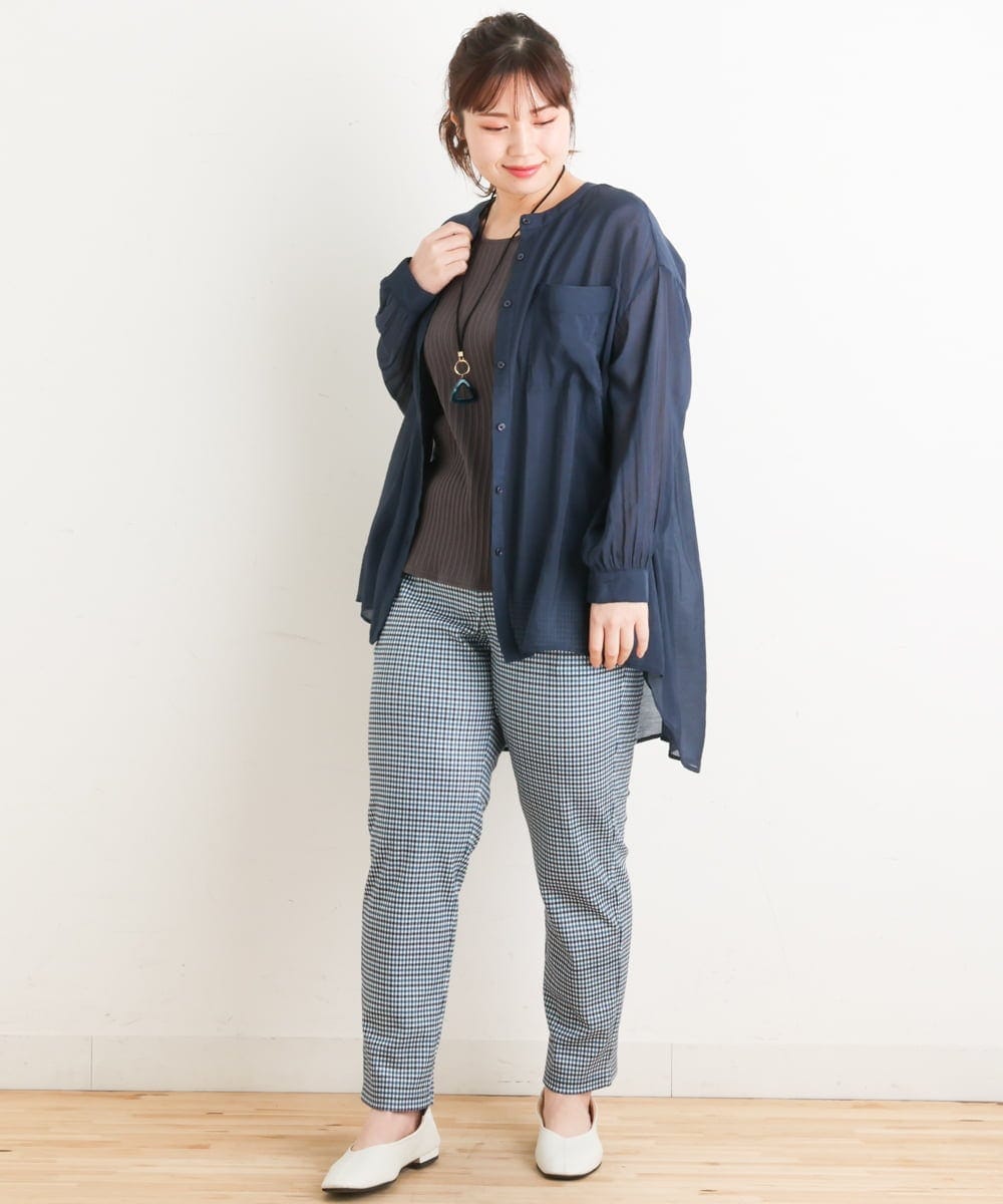 OLBES09080 eur3(エウルキューブ) 【大きいサイズ】バンドカラーシアーシャツ ネイビー(57)