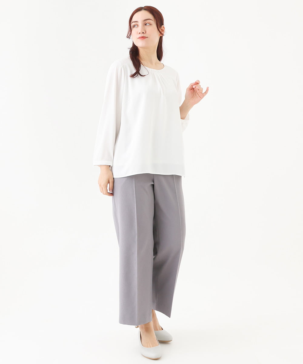OLBEV04079 eur3(エウルキューブ) 【雑誌掲載】【大きいサイズ/11号サイズあり】サテンタックブラウス ホワイト(90)