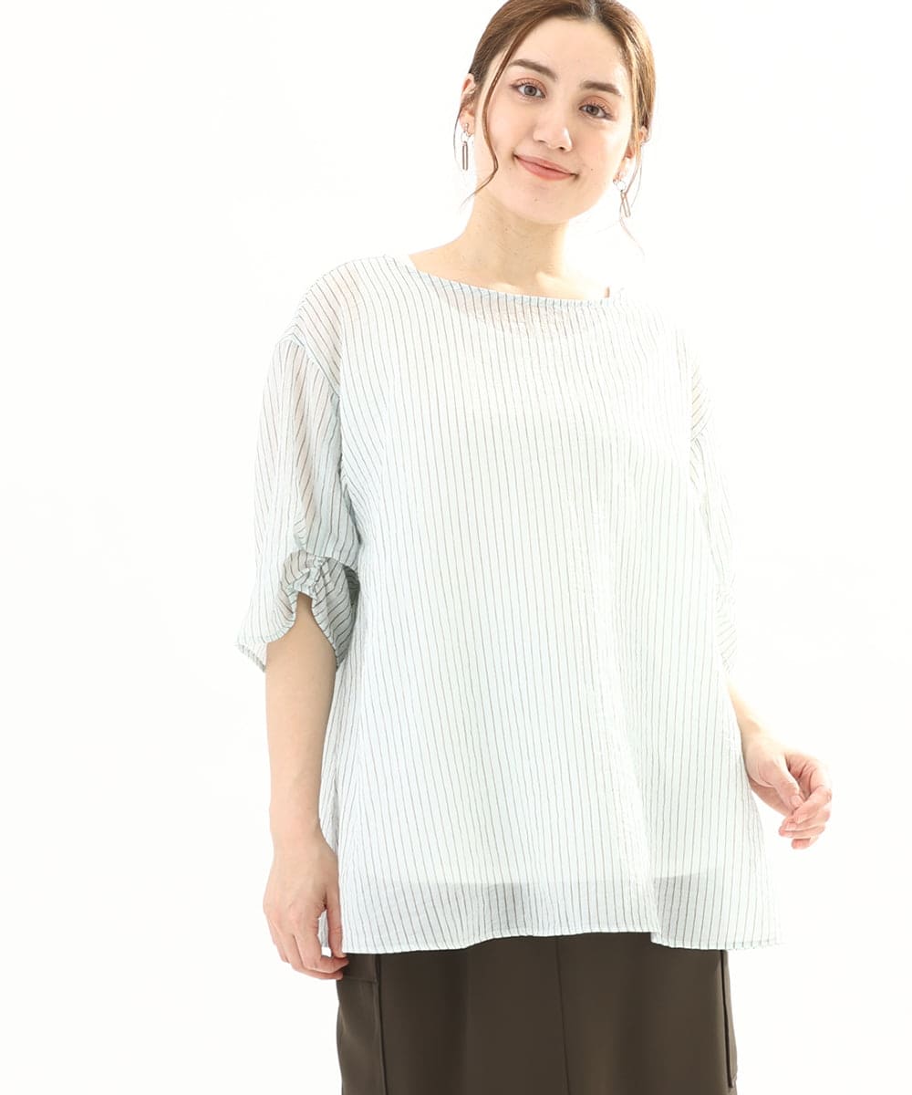 OLBFA23099 eur3(エウルキューブ) 【大きいサイズ】シアーストライプタンクトップセット ライトグリーン(30)