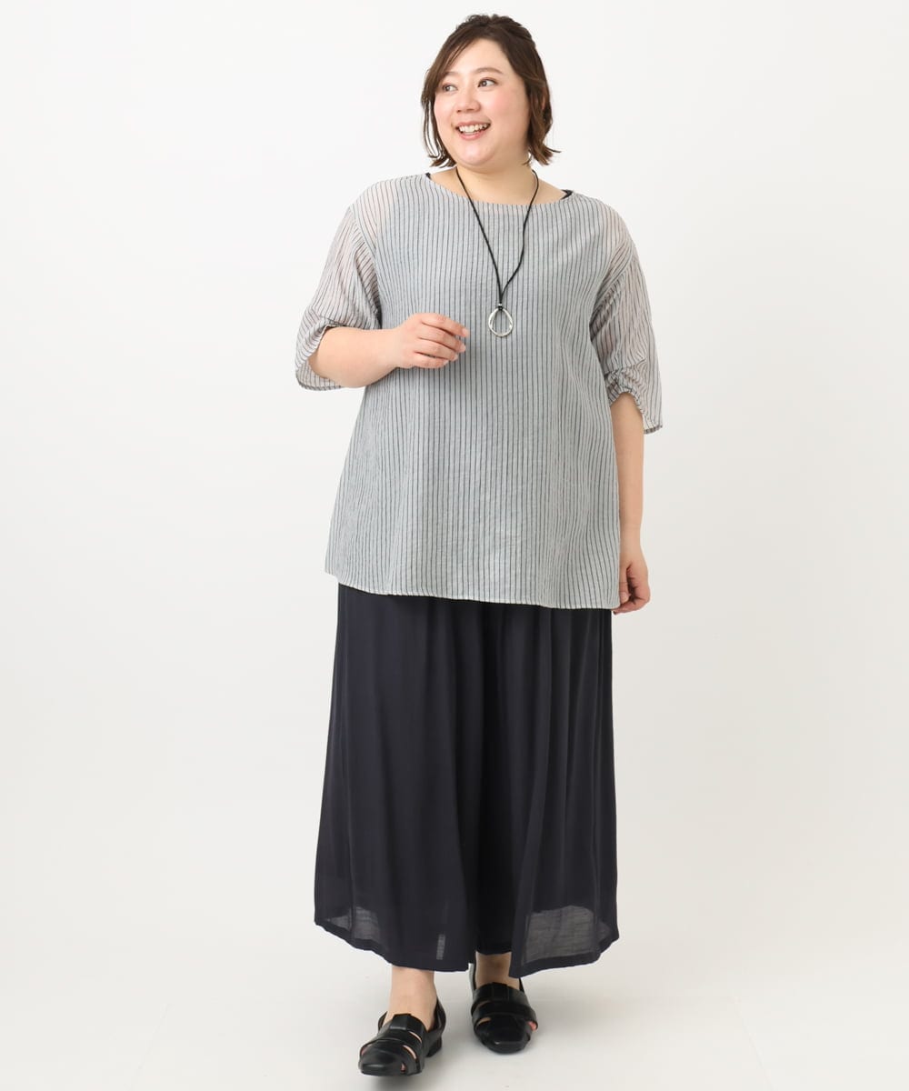 OLBFA23099 eur3(エウルキューブ) 【大きいサイズ】シアーストライプタンクトップセット ライトグレー(91)
