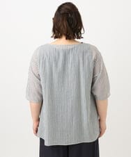 OLBFA23099 eur3(エウルキューブ) 【大きいサイズ】シアーストライプタンクトップセット ライトグレー(91)