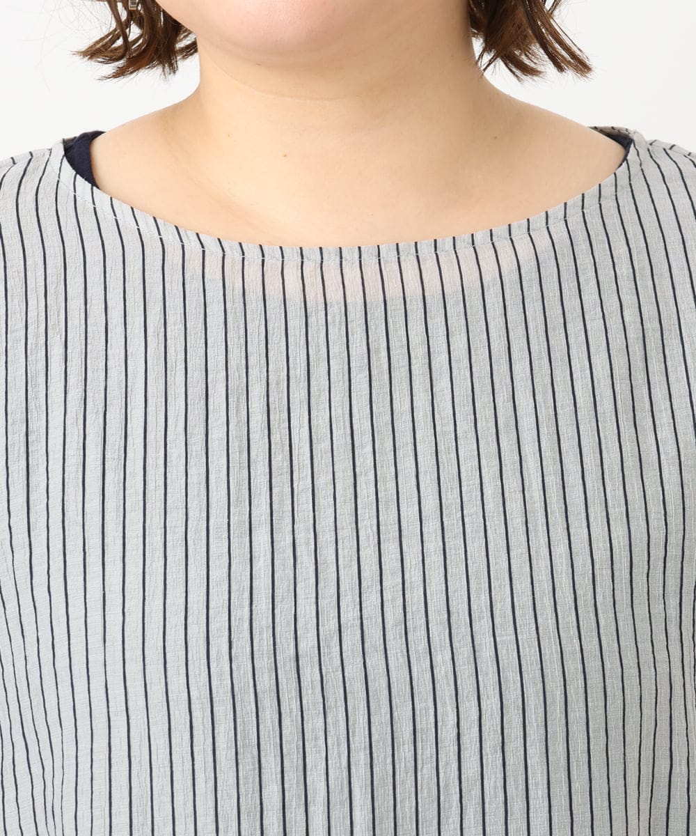 OLBFA23099 eur3(エウルキューブ) 【大きいサイズ】シアーストライプタンクトップセット ライトグレー(91)