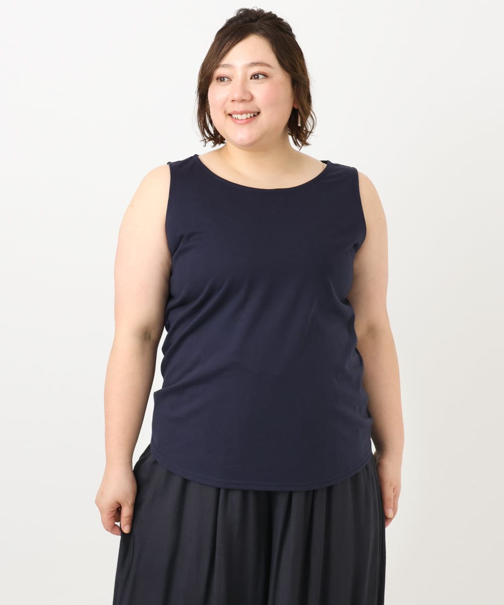 OLBFA23099 eur3(エウルキューブ) 【大きいサイズ】シアーストライプタンクトップセット ライトグレー(91)