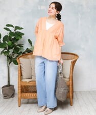 OLBFD03089 eur3(エウルキューブ) 【大きいサイズ】ピンタックコットンブラウス オレンジ