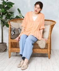 OLBFD03089 eur3(エウルキューブ) 【大きいサイズ】ピンタックコットンブラウス オレンジ