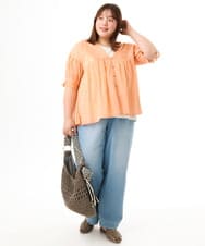 OLBFD03089 eur3(エウルキューブ) 【大きいサイズ】ピンタックコットンブラウス オレンジ