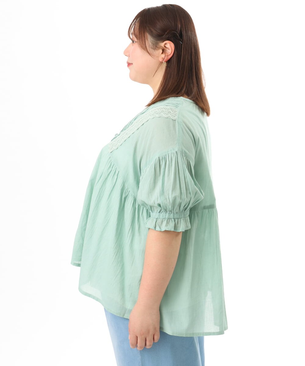 OLBFD03089 eur3(エウルキューブ) 【大きいサイズ】ピンタックコットンブラウス ライトブルー