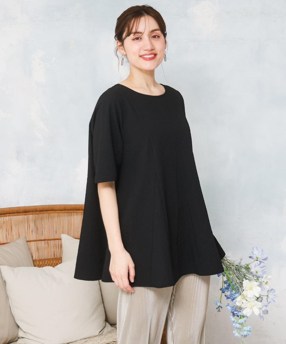 OLBFD25099 eur3(エウルキューブ) 【大きいサイズ】ぽこぽこフレアブラウス ブラック