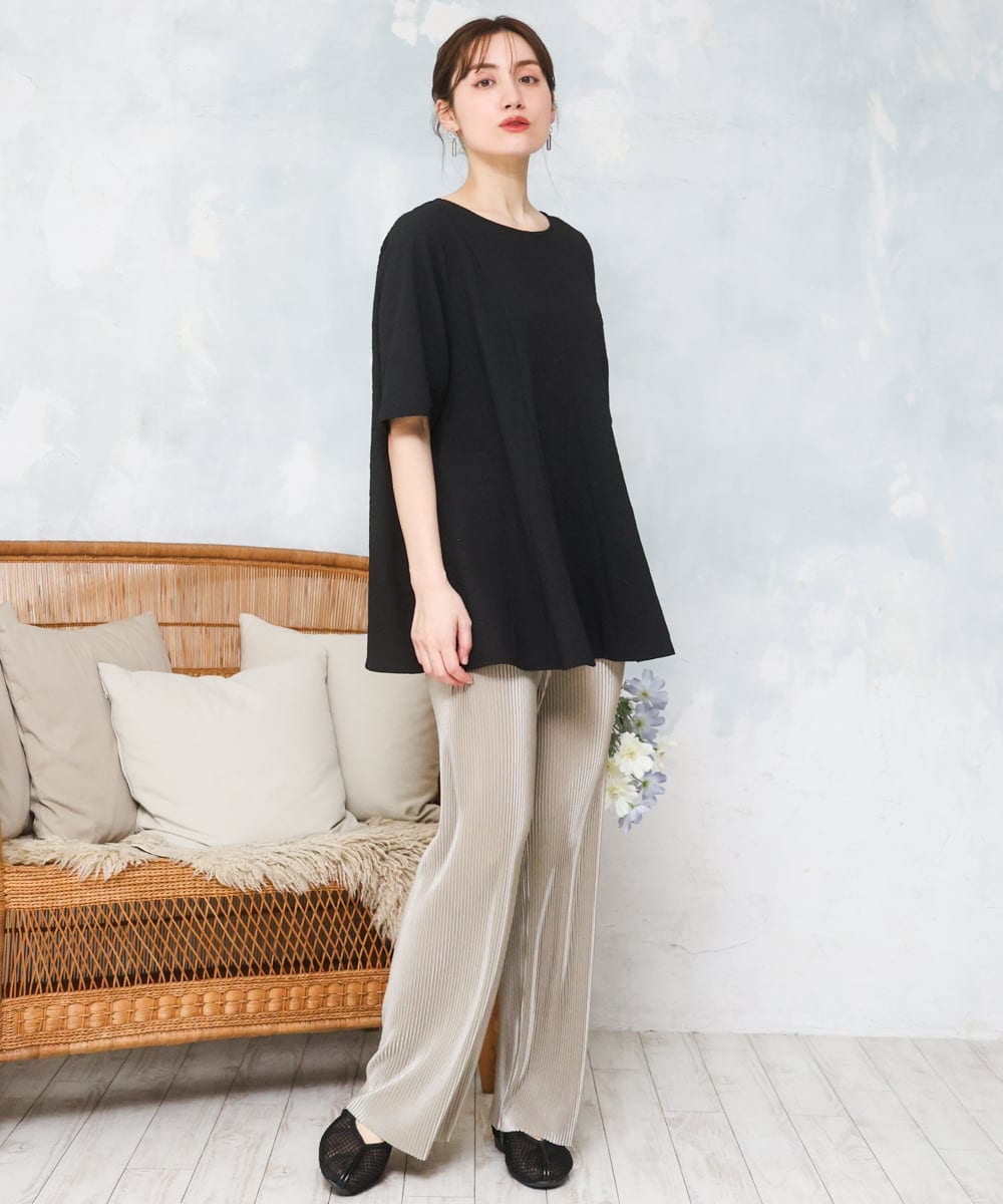 OLBFD25099 eur3(エウルキューブ) 【大きいサイズ】ぽこぽこフレアブラウス ブラック