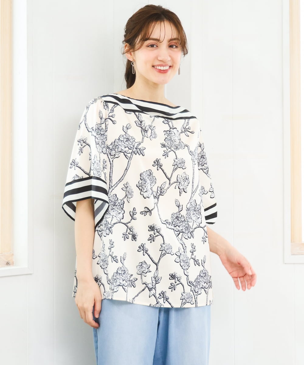 OLBFD27089 eur3(エウルキューブ) 【大きいサイズ】スカーフプリントブラウス アイボリー