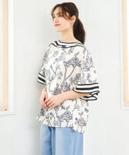 OLBFD27089 eur3(エウルキューブ) 【大きいサイズ】スカーフプリントブラウス アイボリー