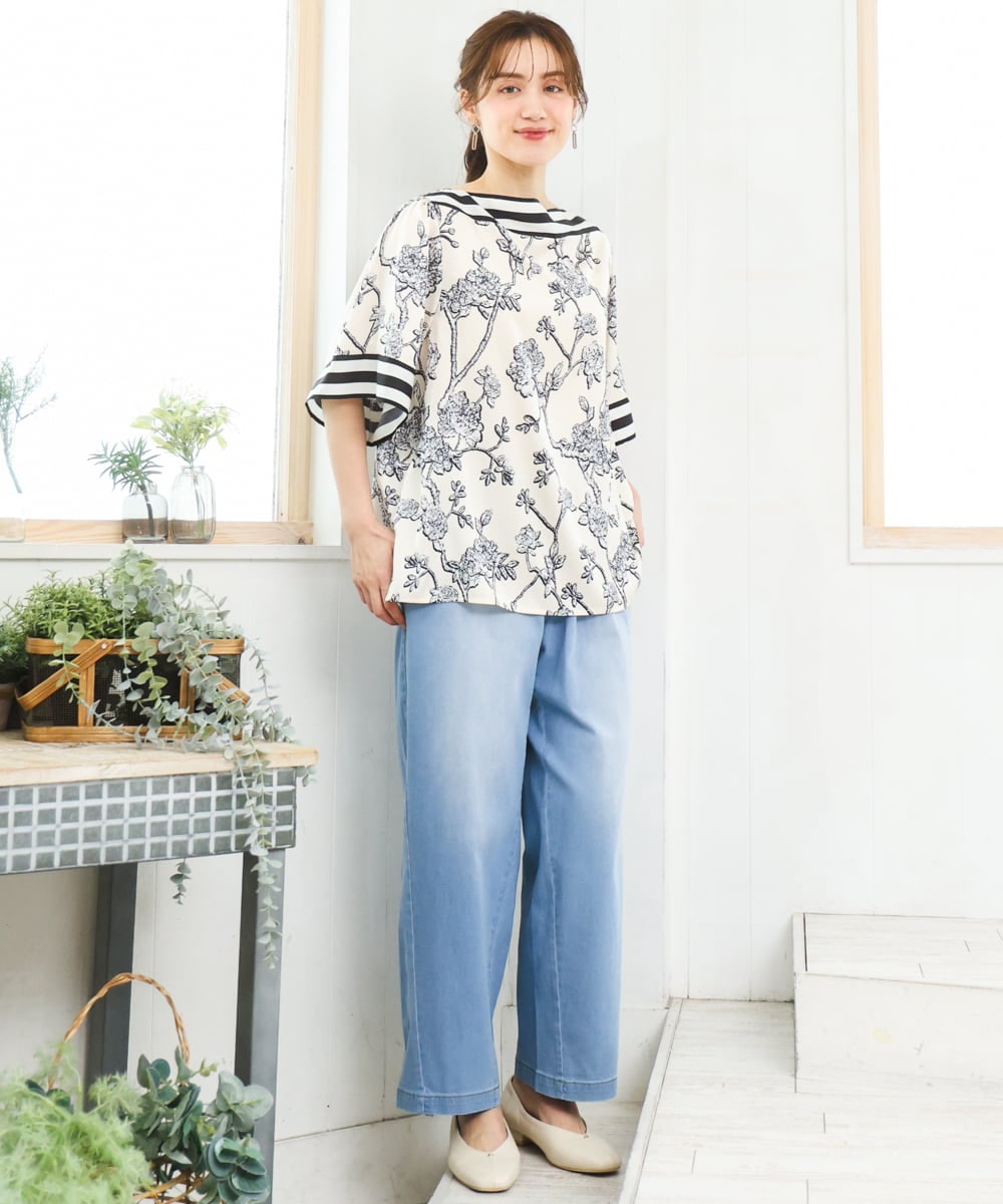 OLBFD27089 eur3(エウルキューブ) 【大きいサイズ】スカーフプリントブラウス アイボリー