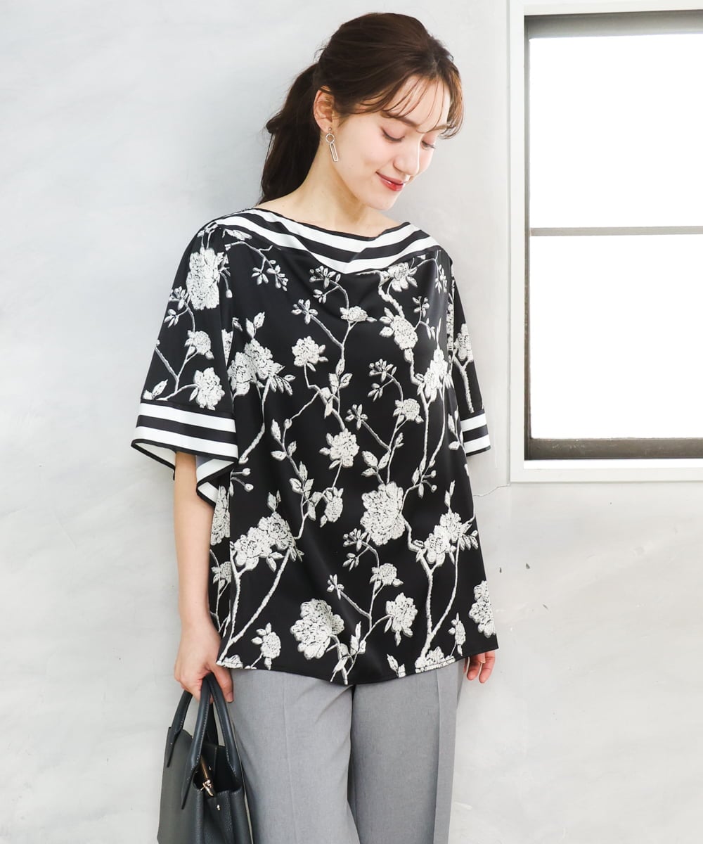 OLBFD27089 eur3(エウルキューブ) 【大きいサイズ】スカーフプリントブラウス ブラック