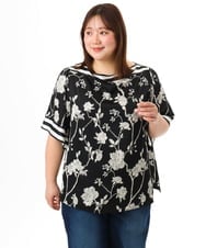 OLBFD27089 eur3(エウルキューブ) 【大きいサイズ】スカーフプリントブラウス ブラック