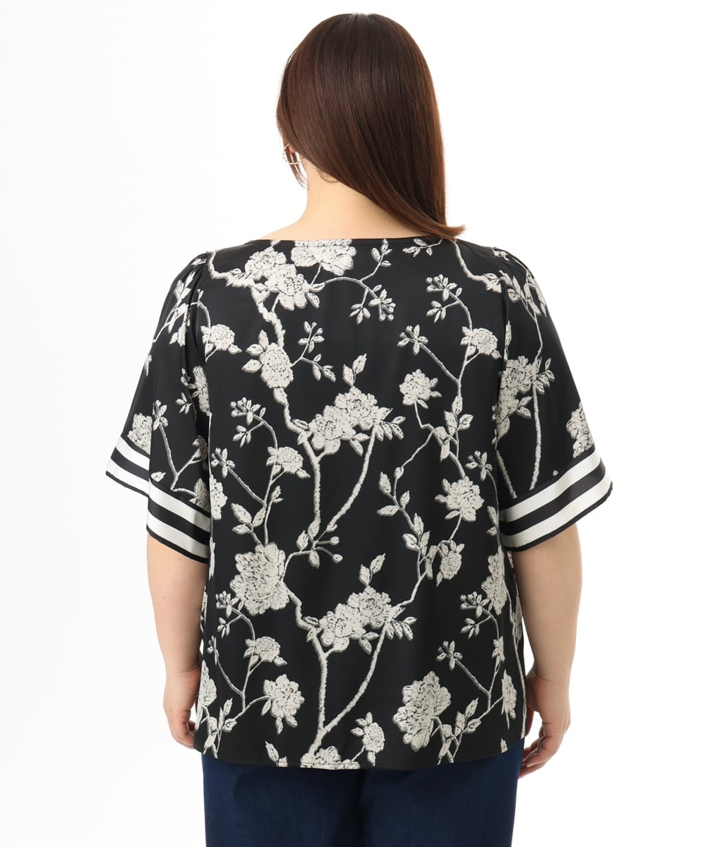 OLBFD27089 eur3(エウルキューブ) 【大きいサイズ】スカーフプリントブラウス ブラック